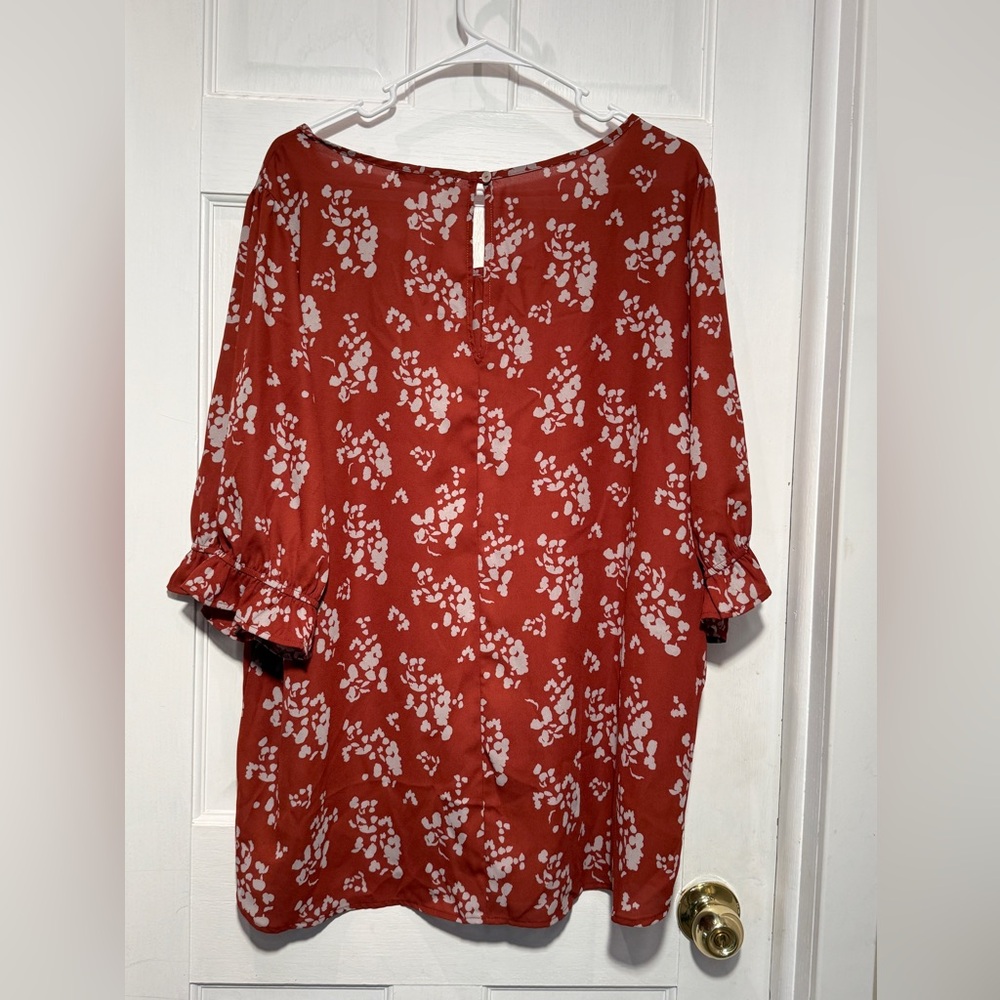 Tua Plus 3XL Rust Floral Blouse Scoop Neck Flowy Boho Plus Size Top - Picture 8 of 14